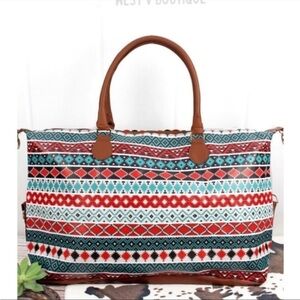 Boho Aztec Vegan Leather Weekender Bag